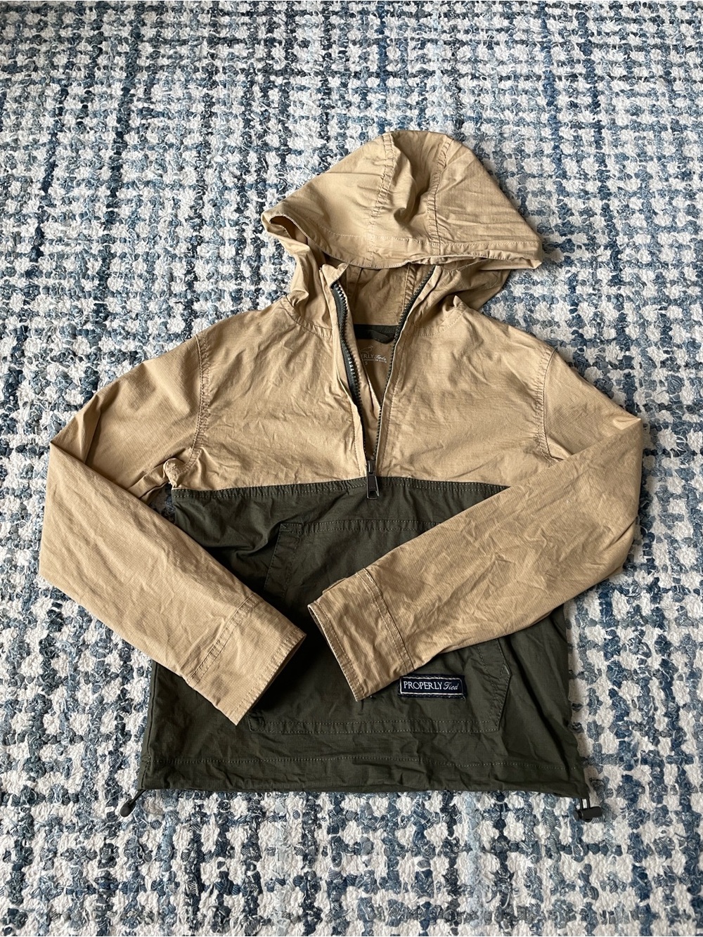 Properly Tied Boy’s Two-Tone Hooded Anorak Jacket - Tan & Olive